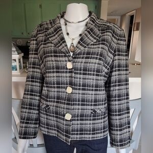 Classic Evelyn Arthur Black & White Plaid Single Breasted Blazer - Size 12